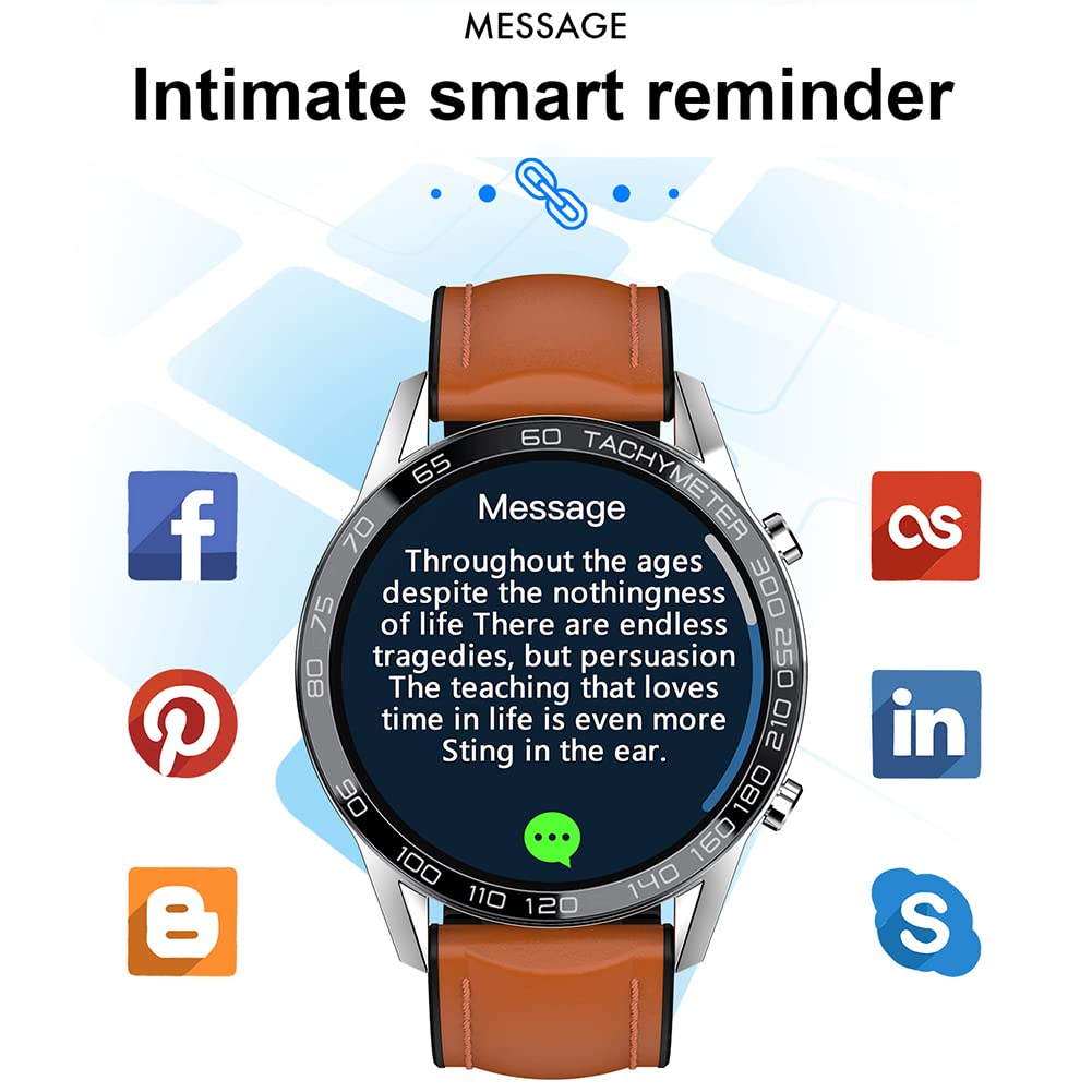 FILIEKEU Leather Men Smart Watch for Android iOS, Bluetooth Calls Voice Chat with Heart Rate Fitness Tracker, 1.3" Full Touch Screen IP67 Waterproof Silicone Activity Tracker for Men