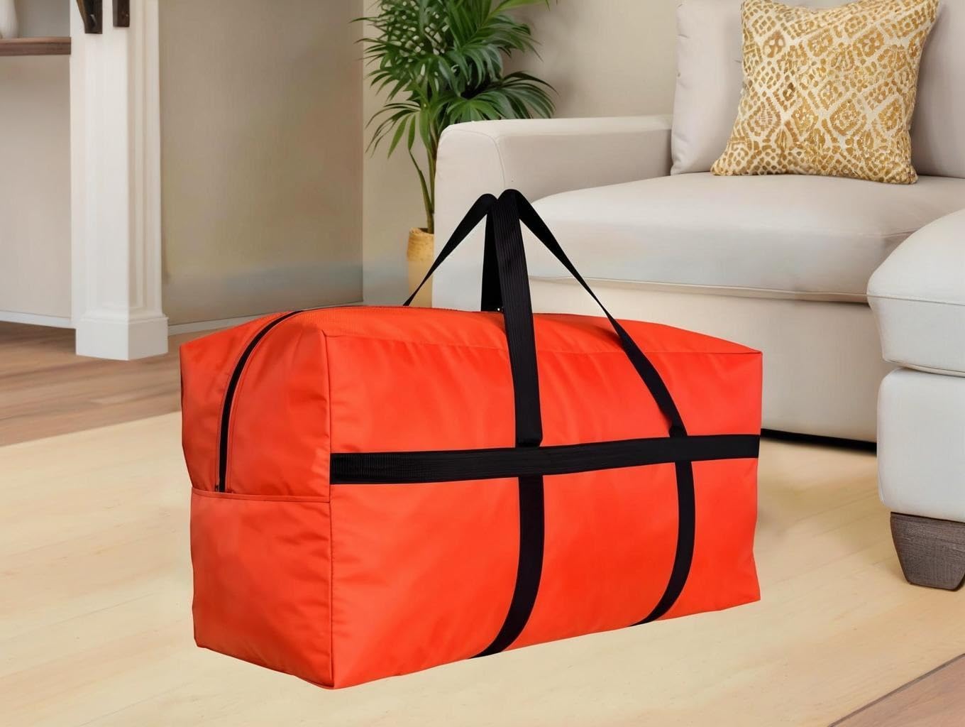 DoYiKe Extra Large Storage Duffle Bag with Zippers and Handles, Orange Big Foldable Duffle Bag for Travel-130L