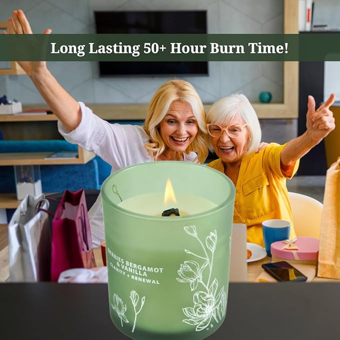 Berries Bergamot & Vanilla Scented Candle - Wood Wick Soy Candle Large 10.6 oz - Strong Throw, Long-Lasting, Clean Burn - Cozy Home Aromatherapy Candle