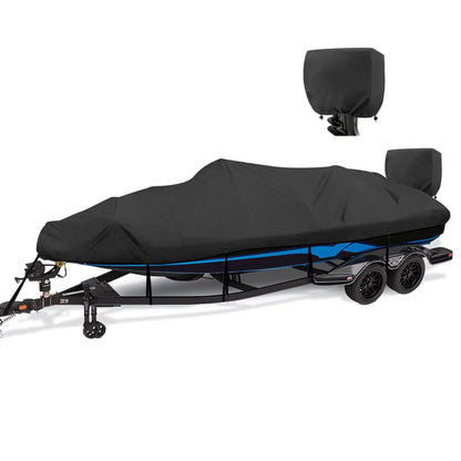 YimSting 1200D Waterproof Boat Cover - Fits 14-15.8 ft Bass, V-Hull, Tri-Hull, Fish & Ski, Runabout Bowrider Boats - Heavy Duty Canvas Black
