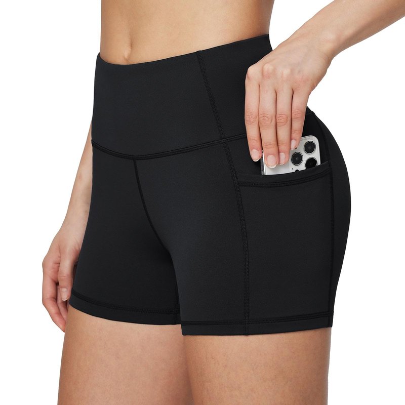 baleaf Gym Workout Shorts Women 3" Biker Yoga Spandex Running Volleyball Tummy Control Compression Short with Pockets Black XXXL