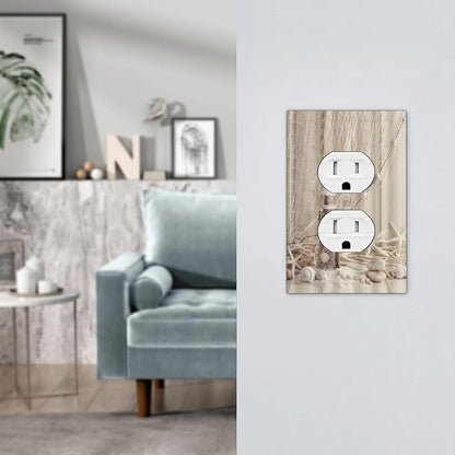 Nautical Coastal 1 Gang Single Duplex Light Switch Plate Outlet Cover Seashell Fishing Net Ocean Lighthouse Starfish Decorative Wall Plate Switchplate Electrical Faceplate Beach Theme Decor