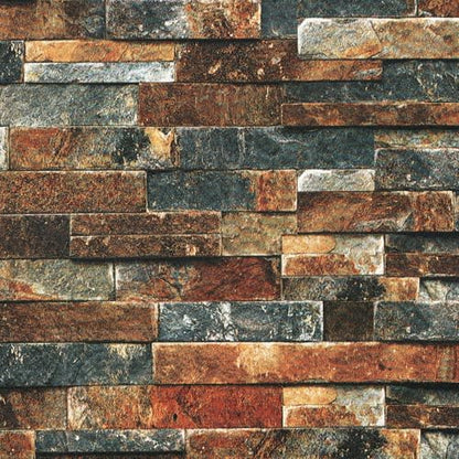 LACHEERY Vintage Brick Wallpaper Peel and Stick 3D Textured Brown Blue Stone Wallpaper Removable Self Adhesive Brick Contact Paper for Walls Kitchen Fireplace Heat Resistant Waterproof Roll 15.8"x80"