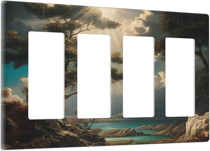 Decorative Art Light Switch Covers Sunburst Over the Wilderness 4 Gang Rocker Decora Outlet Covers Electrical Faceplate GFCI Wall Plate for Home Decor