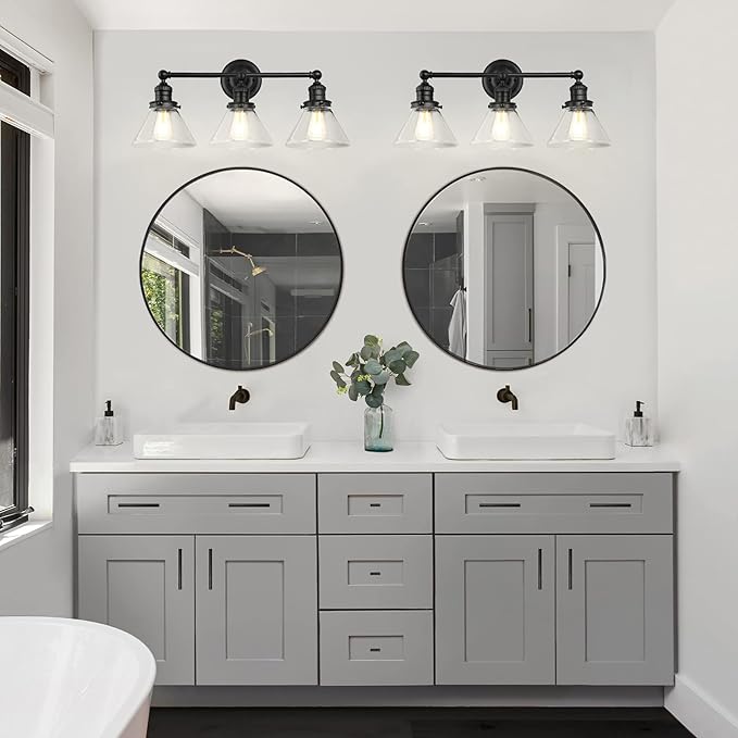 Design House Augustin Vanity Light, 3-Light, Seeded Glass Warm Glow, Dimmable, Up/Down Glow, Easy Installation, E26 Socket, Black, 25.9 in L x 8.3 in D x 11.1 in H, 589036-BLK