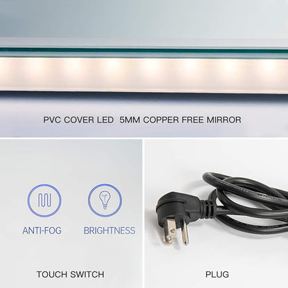OKISS Led Lighted Bathroom Mirror, Large Round 32 inch Wall Mount Vanity Mirror, Frameless Backlit Mirror, Smart Lighted Mirror with Touch Dimmer Switch, Anti-Fog, 3 Color Tones