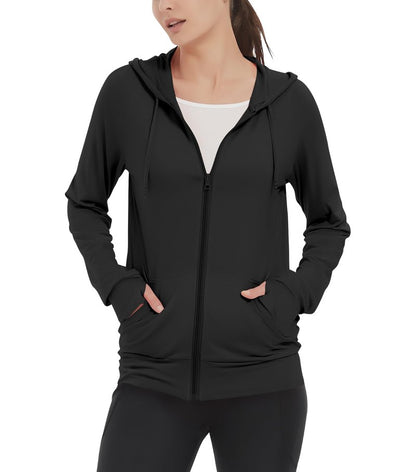 LETAOTAO Womens' Lightweight Zip Up Hoodies Stretch Thin Summer Jackets For Women Black