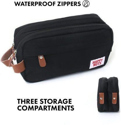 HAPPY NUTS Men's Toiletry Bag, Canvas Organizer Bag, TSA Approved (Black)