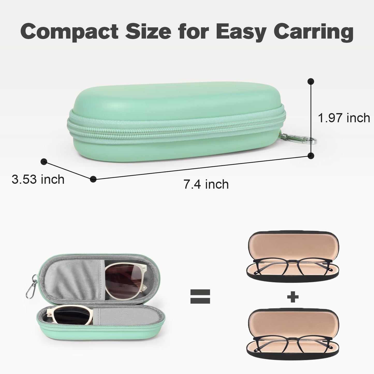 Huvon Double Eyeglasses Case, Dual Glasses Sunglasses Organizer with Zipper Closure, Eyewear Storage Box for Men Women Travel (Green)