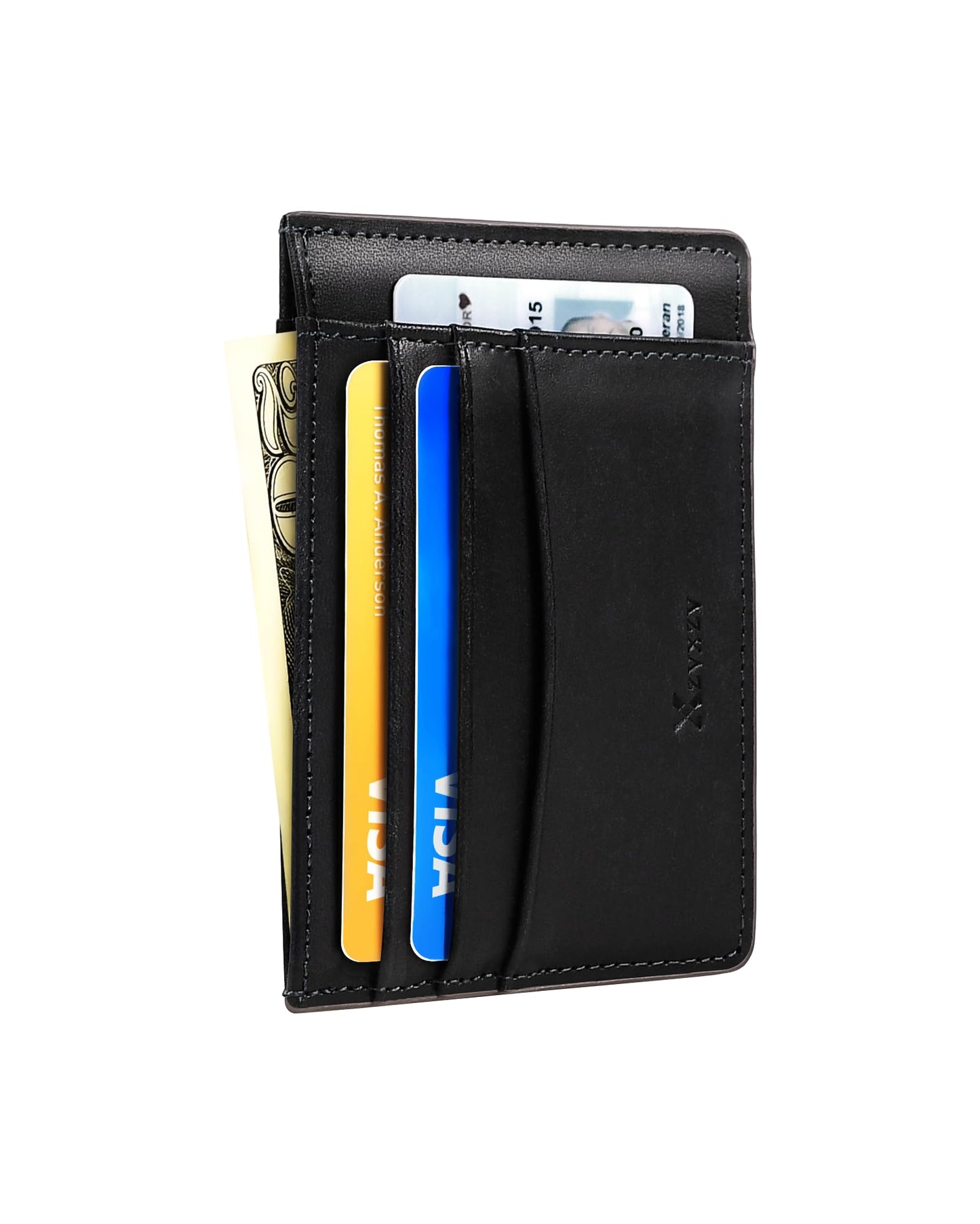 XZVXZV Men's Slim Wallet Italian Pebbled Leather Minimalist Front Pocket RFID Blocking Credit Card Holder with Gift Box Black