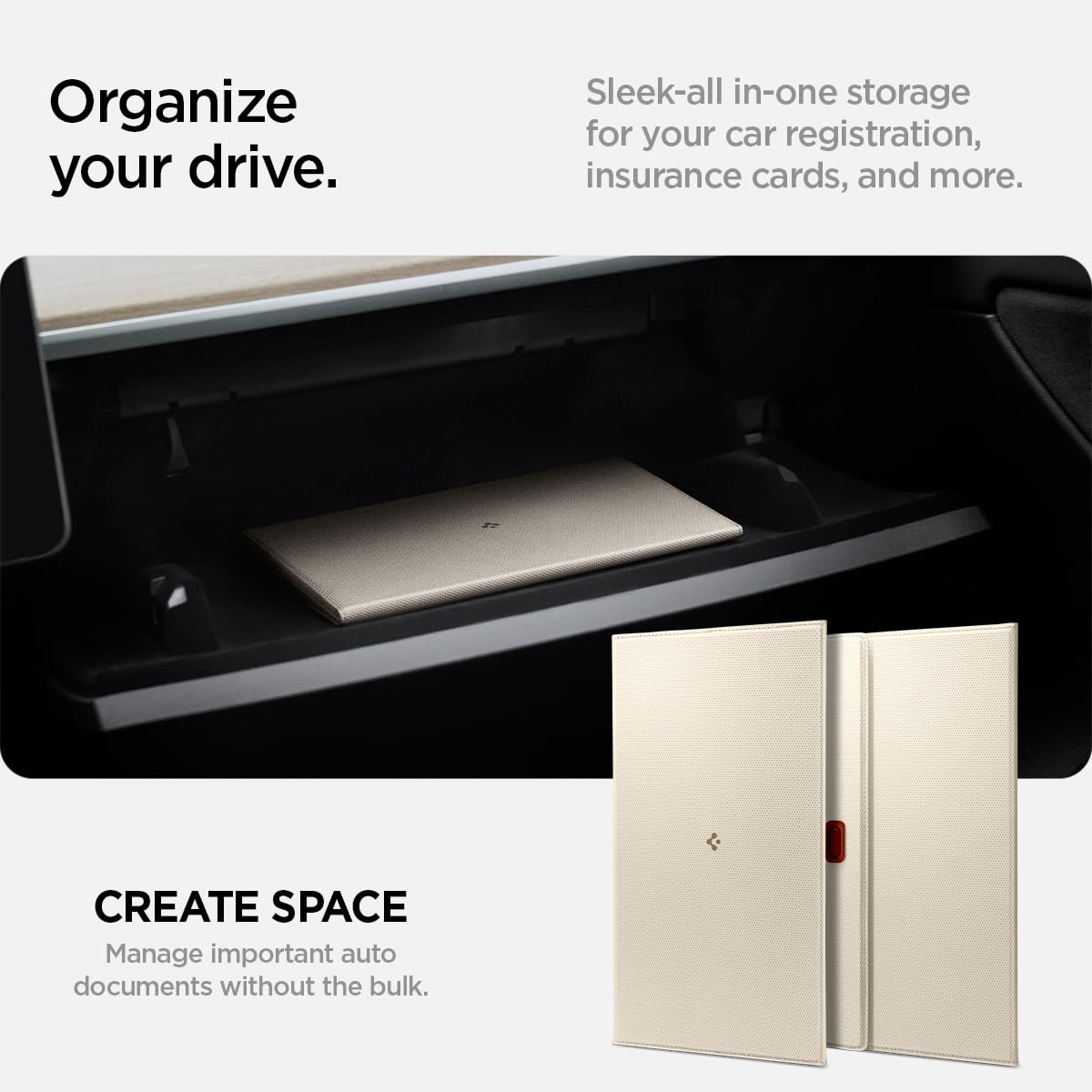 Spigen Hyper-Slim Car Registration and Insurance Card Holder for All Cars | ID License Essential Documents Holder [Tesla Model Y Juniper (2025/26) & 3/Y/S/X/Cybertruck] Car Essentials - Dune Beige