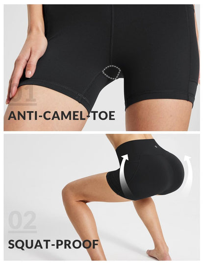 baleaf Womens Spandex Shorts 5" High Waisted Biker Workout Lycra Compression Shorts with Pockets Black S