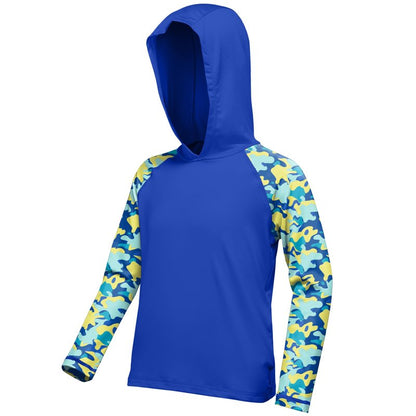 DRONIRING Boys Rash Guard Swim Hoodie, UPF 50+ UV Sun Protection Long Sleeve Fishing Shirt, Kids Youth SPF Water Shirts Cobalt Blue