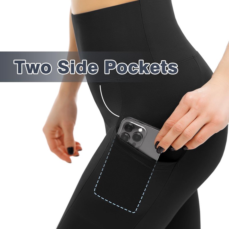 Leafigure 2 Pack Leggings with Pockets for Women, High Waisted Soft Leggings for Yoga Gym Black/Grey XXL