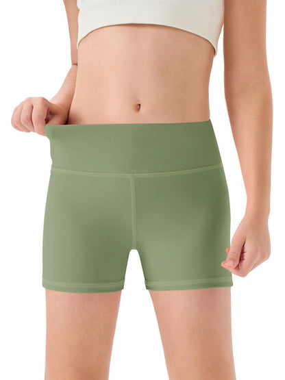 Haloumoning Girls Athletic Shorts Kids High Waisted Yoga Dance Biker Shorts Comfy Gymnastics Shorts 5-14Y Olive Green