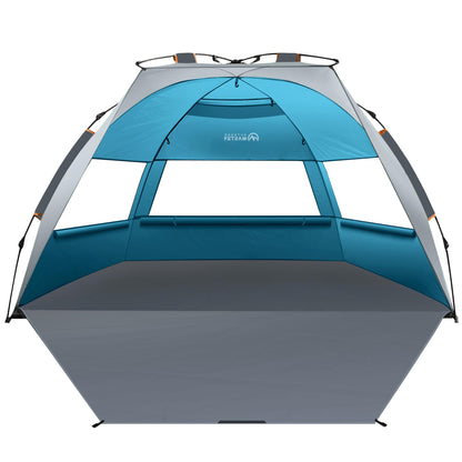 OutdoorMaster Pop Up Beach Tent for 4 Person - Easy Setup and Portable Beach Shade Sun Shelter Canopy with UPF 50+ UV Protection Removable Skylight Family Size - Ocracoke Coast