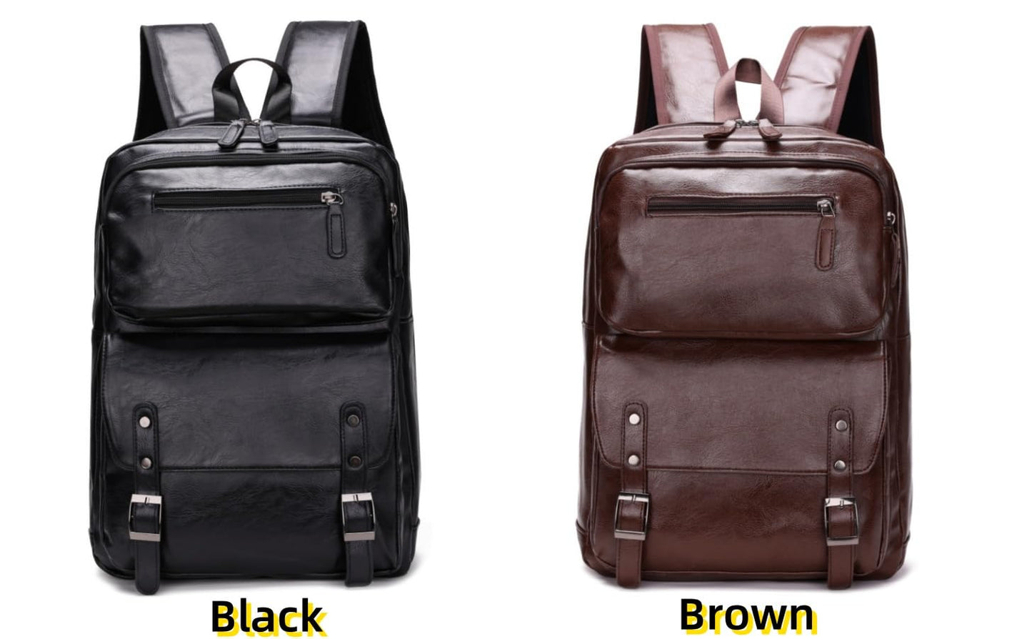 ORILOOSEN PU Casual Backpack，Men Women casual Leather laptop backpack，Daily commuter leather backpack，work bag (Brown)