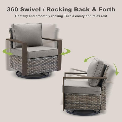 Rilyson Outdoor Wicker Patio Furniture Set - 6 Pieces Patio Conversation Set with 2 Wicker Swivel Rocker Chairs,2 Rattan Ottoman,1 Side Table and 1 Couch,Thick Cushions,Deep Seating(Mixed Grey/Grey)