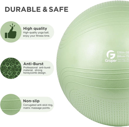 Gruper Yoga Ball, Multiple Sizes Non Slip Exercise Ball for Workout, Birthing, Balance, Stability, Pregnancy, 2200LB Capacity, Anti Burst Chair for Home and Office, Includes Quick Pump & Fitness Guide