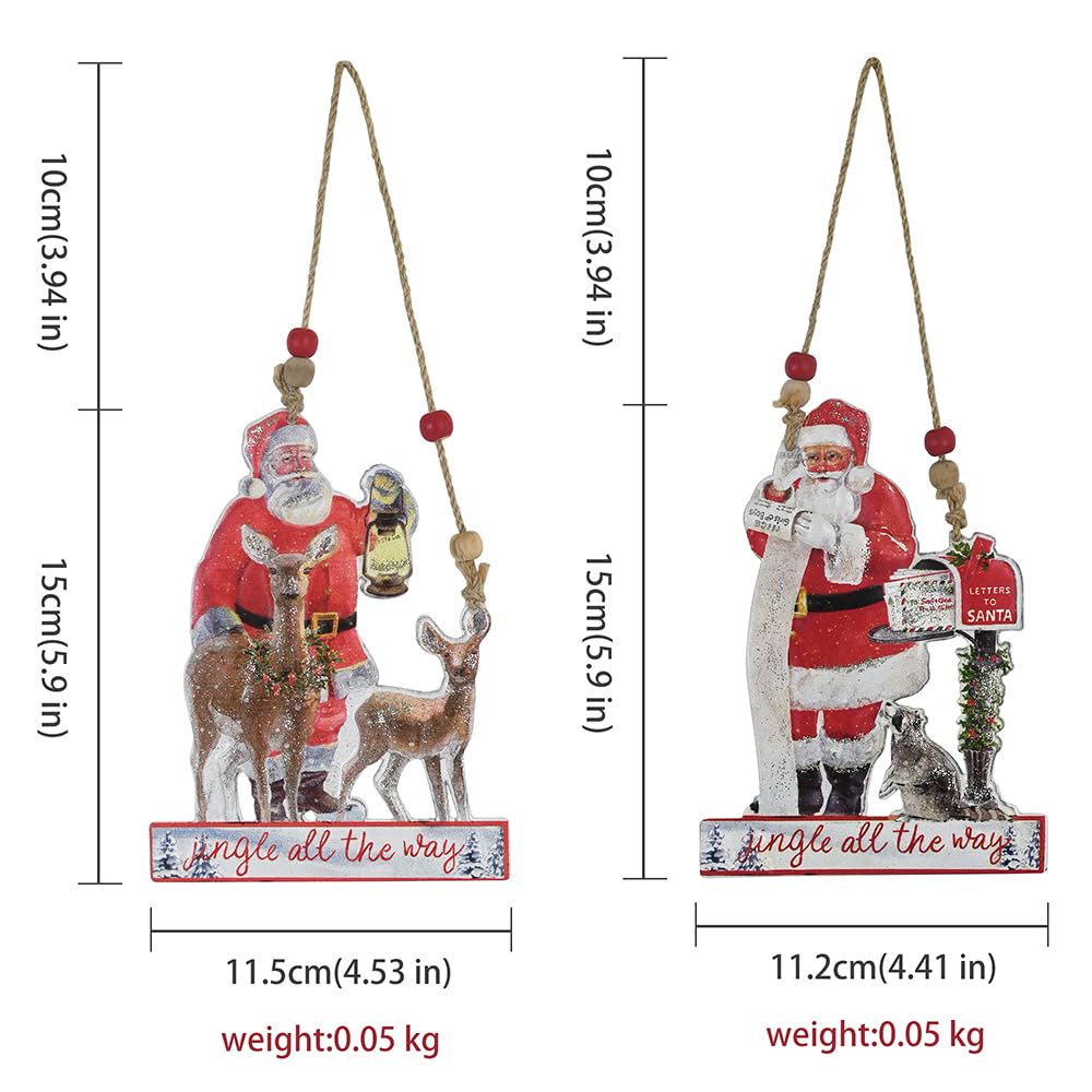 Rustic Metal Christmas Ornaments 2-Pack Xmas Hanging Ornaments Embossed Santa Claus Reindeer for Christmas Tree, Fireplace and Wall Decoration