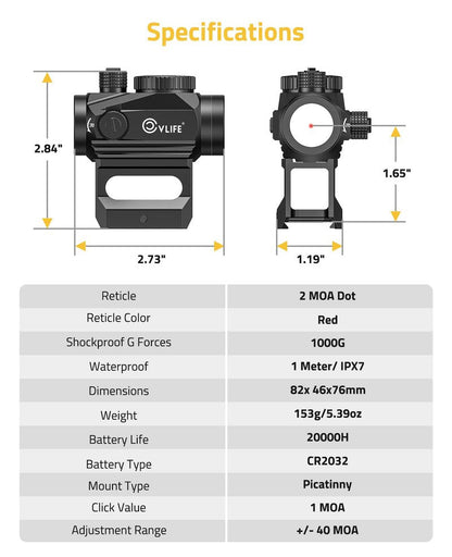 CVLIFE FoxSpook Motion Awake Red Dot Sight,1x20mm 2MOA Red dot Scope Auto On & Off Compact Optics with Low Profile and Lower 1/3 Co-Witness Mount, Flip Up Lens Covers and 12 Brightness Button Settings