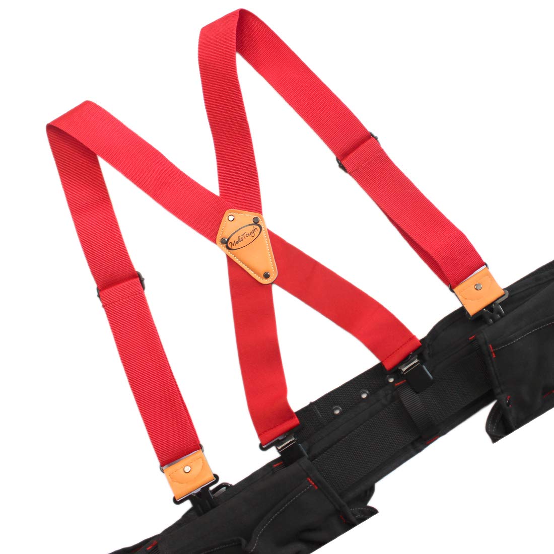 MELOTOUGH Men's Industrial Strength Suspenders Partial Elastic Tradesperson's Suspenders 2 inch Wide Tool Belt Suspenders (Red)