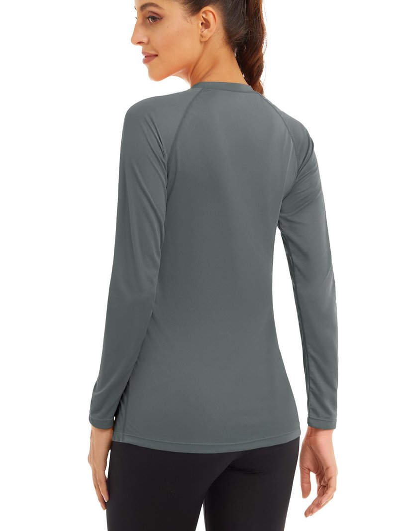 MAGCOMSEN Long Sleeve T Shirts for Women - Summer UV Protection Running & Workout Athletic Tees - Dark Grey