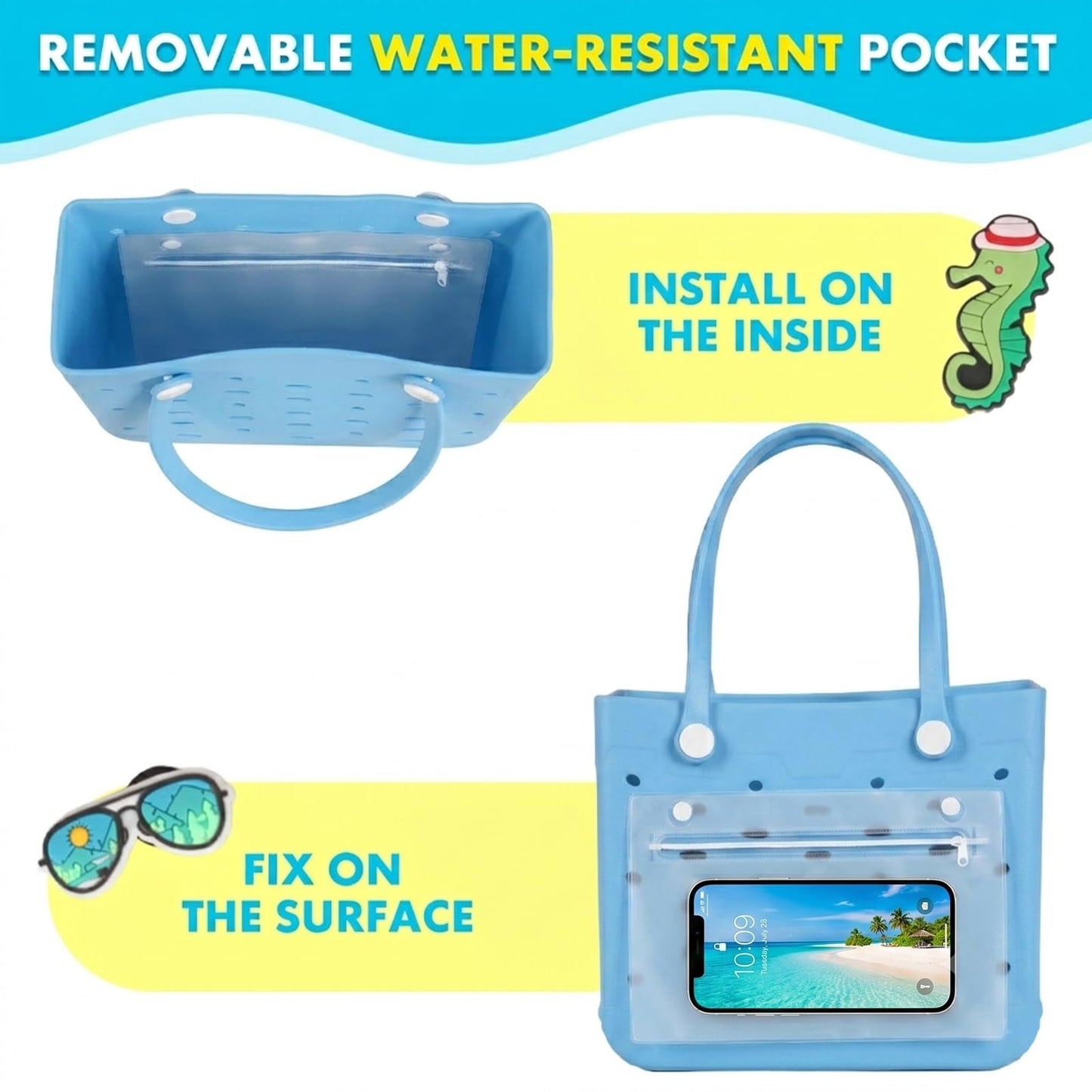 Barelove Beach Bag for Women – Lightweight & Water-resistant Rubber Tote, No More Sand Mess – Ideal for Pool, Cruise, Summer Vacation (Blue)