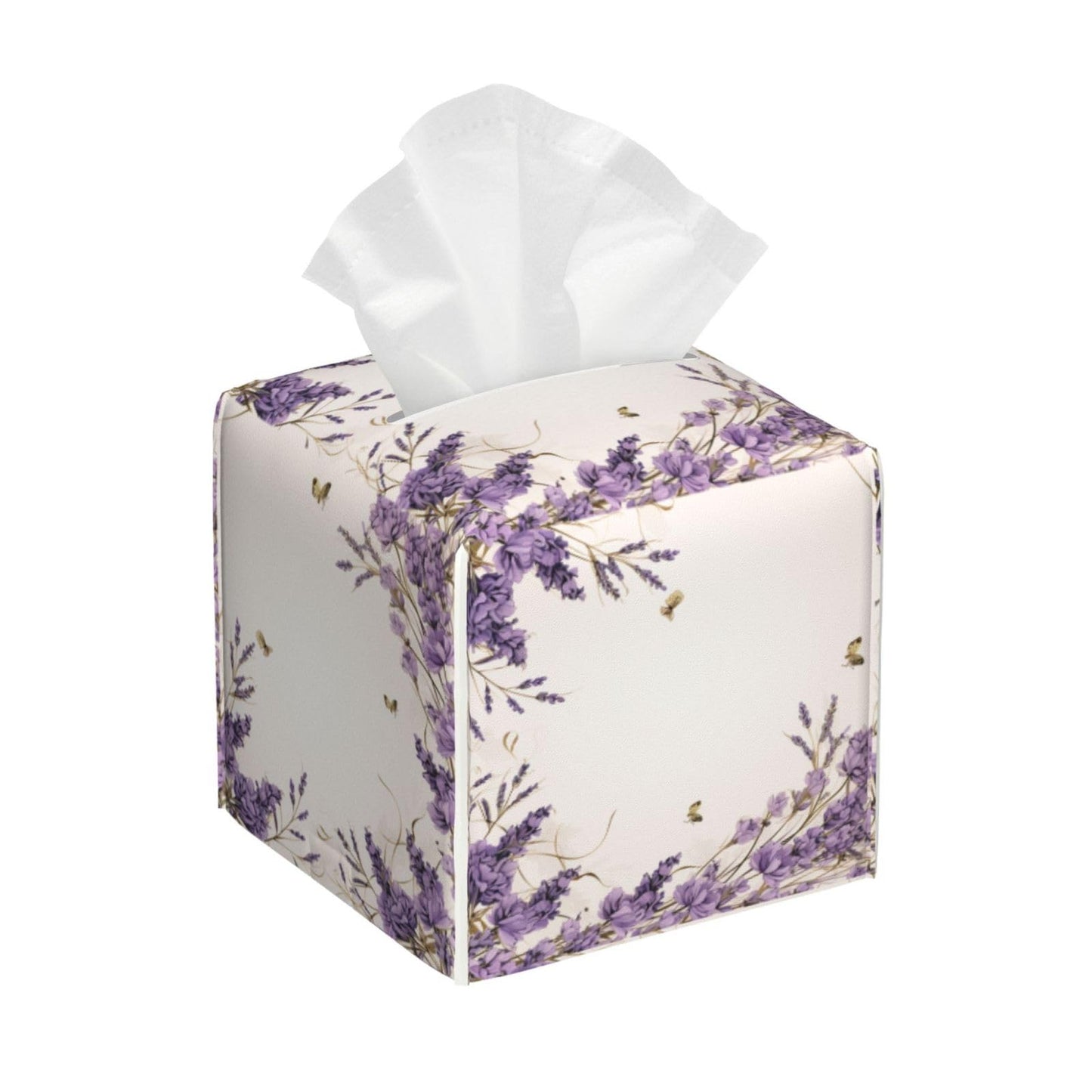 YPPAHHHH Square Tissue Box Cover Vintage Purple Lavender Cube Tissue Box Cover Pu Leather Tissue Box Holder for Office Kitchen Car Bathroom Facial Paper Organizer Dispenser Cover