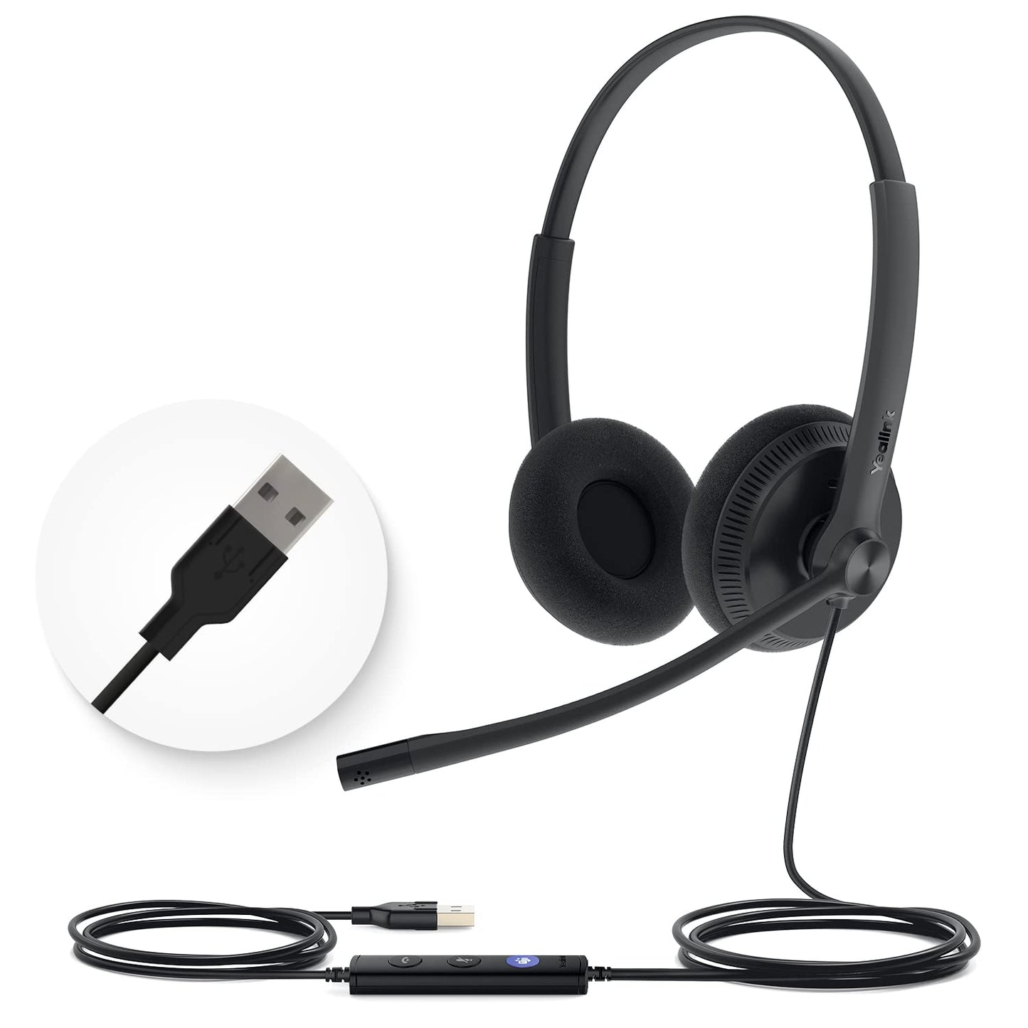 Yealink UH34 USB Headset with Mic,Stereo Wired Headphones with Noise Cancelling Microphone,Professional Work Headset VoIP Phone PC Computer Call Center Office(Ultra Light)