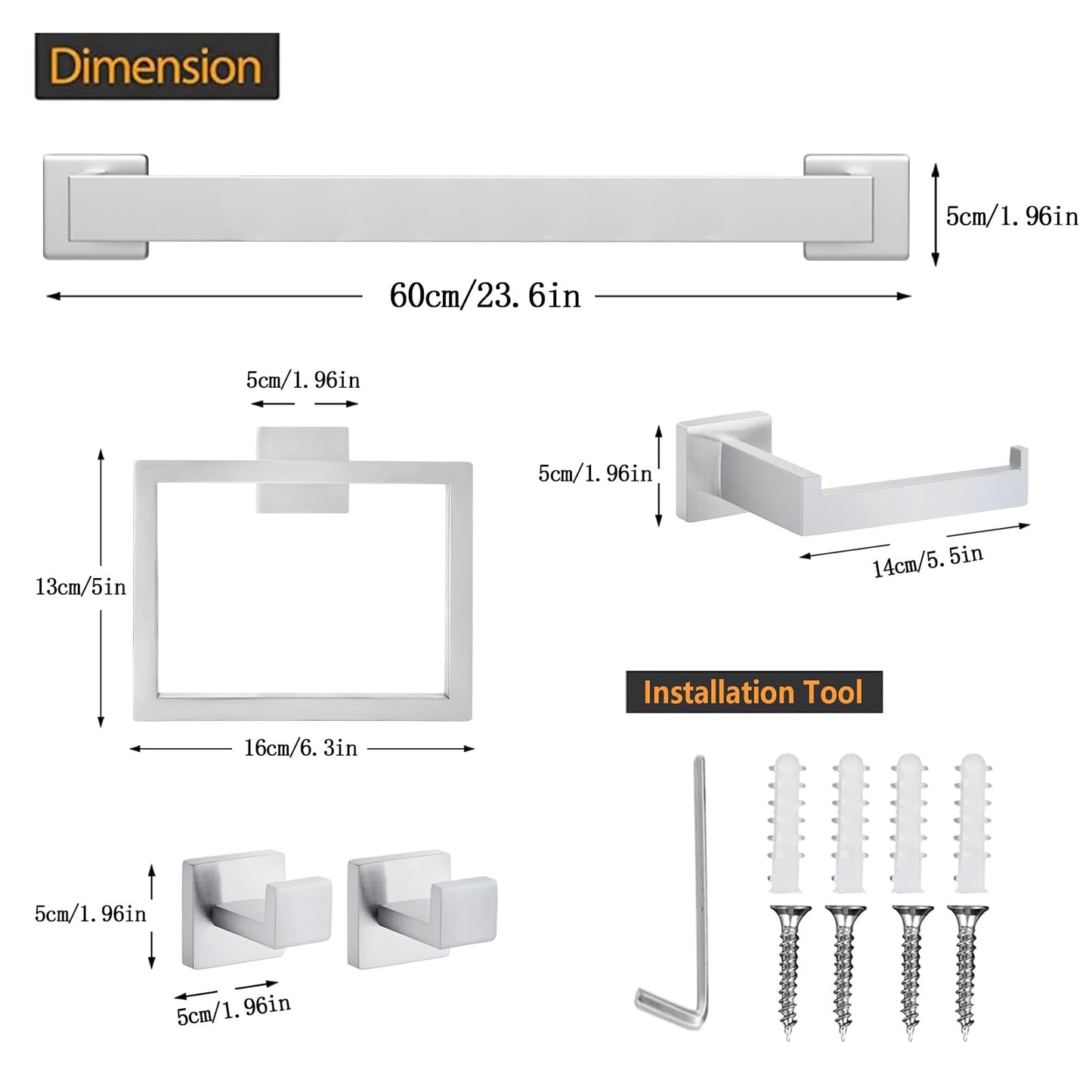 JOPOFI 5 Piece Towel Bar Set - 23.6 Inch Bath Towel Holder - Brushed Nickel