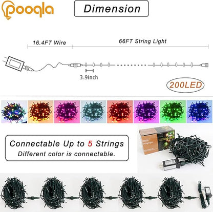 Purple Halloween Lights, 200 LED 66 ft Outdoor Halloween String Lights, 8 Modes Waterproof Decorative LED Purple Fairy Lights for Home Yard Patio Wedding Room Party Decoration