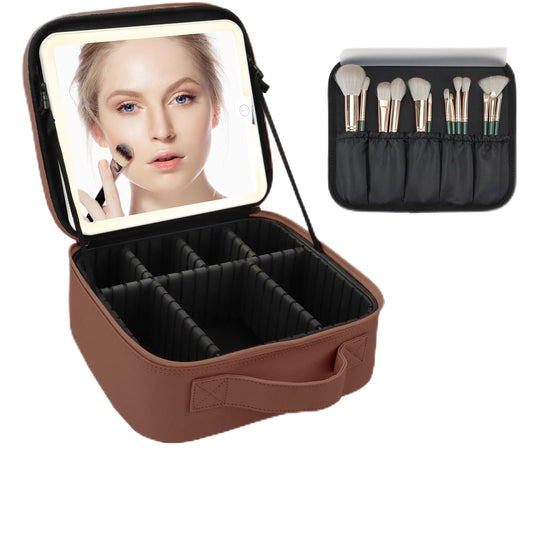 MORMID Makeup Bag with Led Mirror,Large Vanity Makeup Cases with 3 Color Setting,Portable Storage and Adjustable Dividers,for Women and Makeup Artists Cosmetic Organizer Travel Makeup Bag-Dark Brown