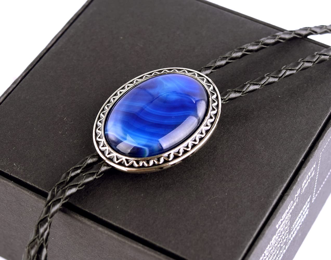 Moranse Bolo Tie with Natural Tiger Eye Stone Celtic Style Genuine and Cowhide Rope(Tiger Eyes 4 Style)