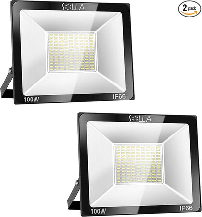 2 Pack 100W LED Flood Light, IP66 Waterproof, 8000lm, 550W Equivalent, Super Bright Outdoor Security Lights, 6000K Daylight White, Outdoor Floodlight for Garage, Garden, Lawn and Yard