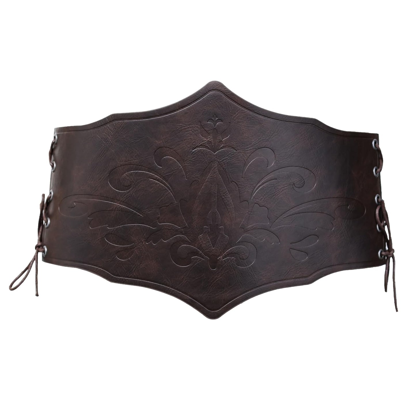 HiiFeuer Medieval Women Faux Leather Corset Belt, Renaissance Underbust Corset Adjustable Wide Waist Cincher for Ren Faire (Dark Brown B)
