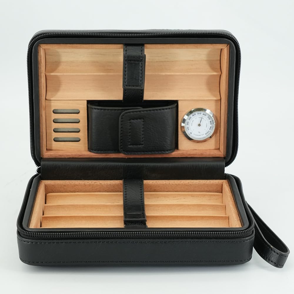 Goshentech Leather cedar cood,Capacity: 6 pcs,portable travel case(Black)