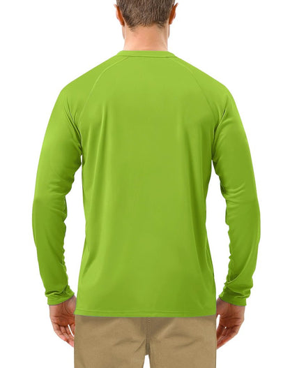 Roadbox Mens UPF 50+ Long Sleeve SPF Diving Rash Guard UV Sun Protection Shirts for Outdoor Fishing Hiking Swimming Running Lime Green