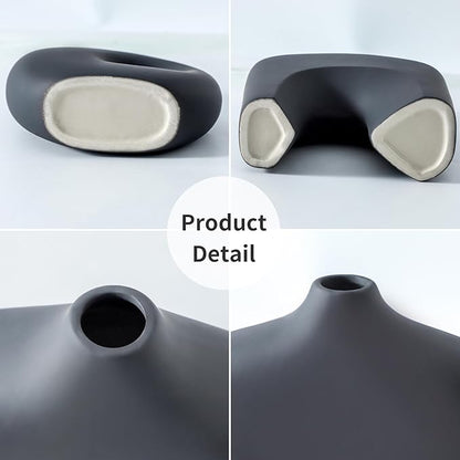 Ceramic Vase Set of 2, Modern Donut Vases for Minimalist Nordic Home Decor, Waterproof Round Vase, Decorative Centerpiece Vases for Living Room, Entryway, Bookshelf, Table Decor (Matte Black)