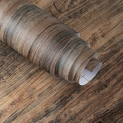 11.8"x78.7" Thick Brown Wood Wallpaper Peel and Stick Wallpaper Self Adhesive Wood Contact Paper for Cabinets Countertops Waterproof Removable Wood Grain Contact Paper for Walls Shelves Drawer