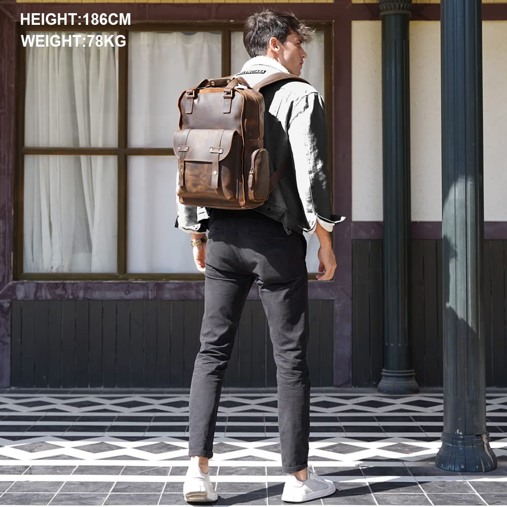 TIDING Genuine Leather 15.6 inch Laptop Backpack for Men College Casual Rucksack Backpack Business Travel Daypack