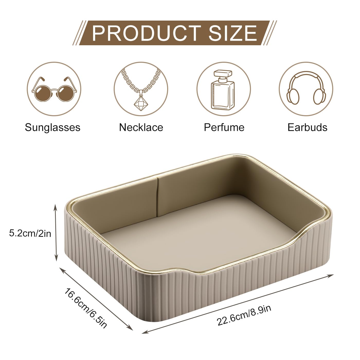 KINGFOM Prefume Tray, PU Leather Valet Tray Nightstand Organizer Trays for Men Women, Table Centerpieces Decorative Vanity Trays, Desk Organizer Tray for Key Jewelry Cosmetics (Beige)