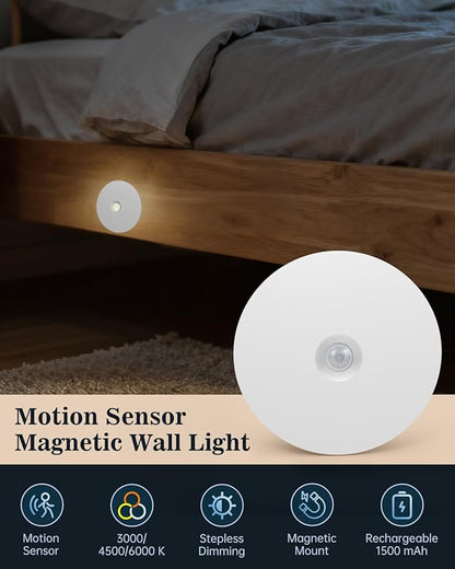 Yiliaw Motion Sensor Night Light, Rechargeable Stair Lights Indoor, Warm White with Wireless Magnetic Mount, Adjustable Brightness & 3 Color Temps for Hallway, Stairway, Bathroom, Closet (4 Pack)