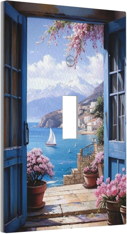 Decorative Art Light Switch Covers Seaside Window View Single Toggle Wall Plate Decorative Switchcover Electrical Switchplate for Home Decor