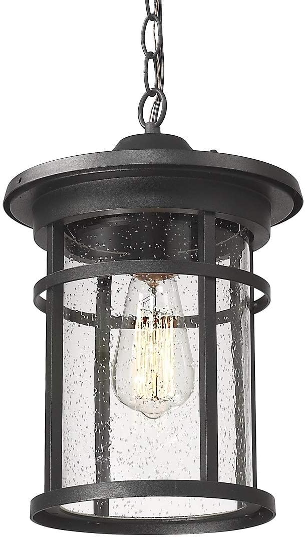 Bestshared Outdoor Pendant Lighting, 1-Light Outdoor Hanging Lantern Light Fixtures for Porch, Farmhouse Style Exterior Porch Lights with Seeded Glass