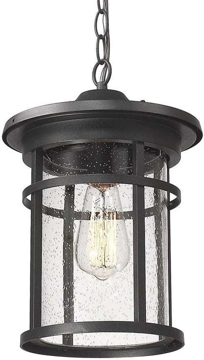 Bestshared Outdoor Pendant Lighting, 1-Light Outdoor Hanging Lantern Light Fixtures for Porch, Farmhouse Style Exterior Porch Lights with Seeded Glass