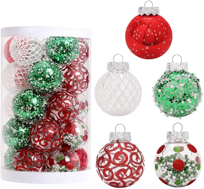 25Pcs Christmas Ornaments Sets 2.36” Christmas Ball Ornaments Christmas Tree Ornaments Shatterproof Xmas Balls Bulbs for Holiday Wedding Party Christmas Tree Decoration（Red Green White）
