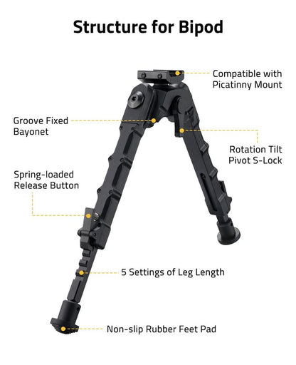 CVLIFE Rifle Bipod Picatinny Bipod 360 Degrees Swivel Tilt Foldable for Hunting and Shooting