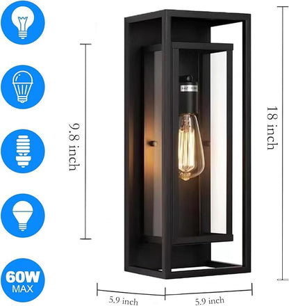 2 Pack 18 inches Outdoor Wall Lantern Light Fixture, Large Black Exterior Waterproof Wall Sconce, Anti-Rust Mount Porch Light with Clear Glass,E26 Socket