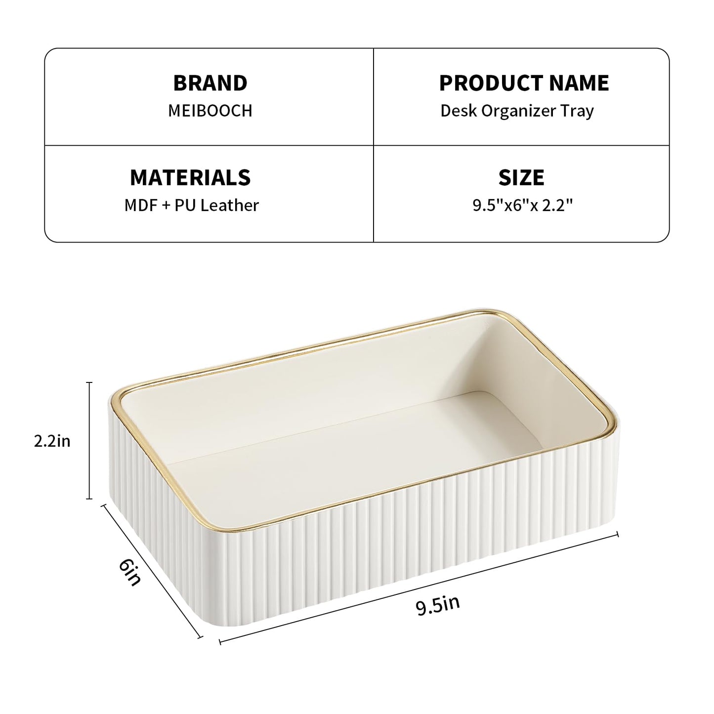 MEIBOOCH Desk Organizer Tray, PU Leather Nightstand Organizer Perfume Valet Tray for Men Women, Decorative Vanity Trays Trinket Dish Key Bowl for Entryway Table (Ivory, Small)
